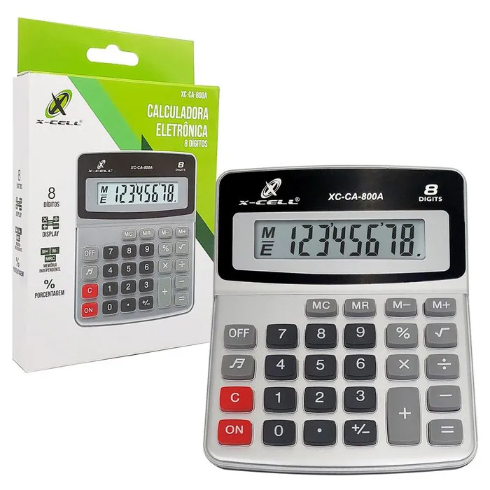 Calculadora Eletrônica X-Cell, 8 Dígitos, Bateria Interna - XC-CA-800A - Primex - Distribuição de Produtos de Tecnologia para Empresas