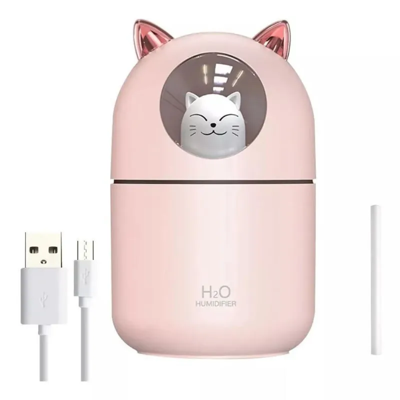 Umidificador Ambiente Gato 300Ml Led Em Plástico X-Cell Rosa