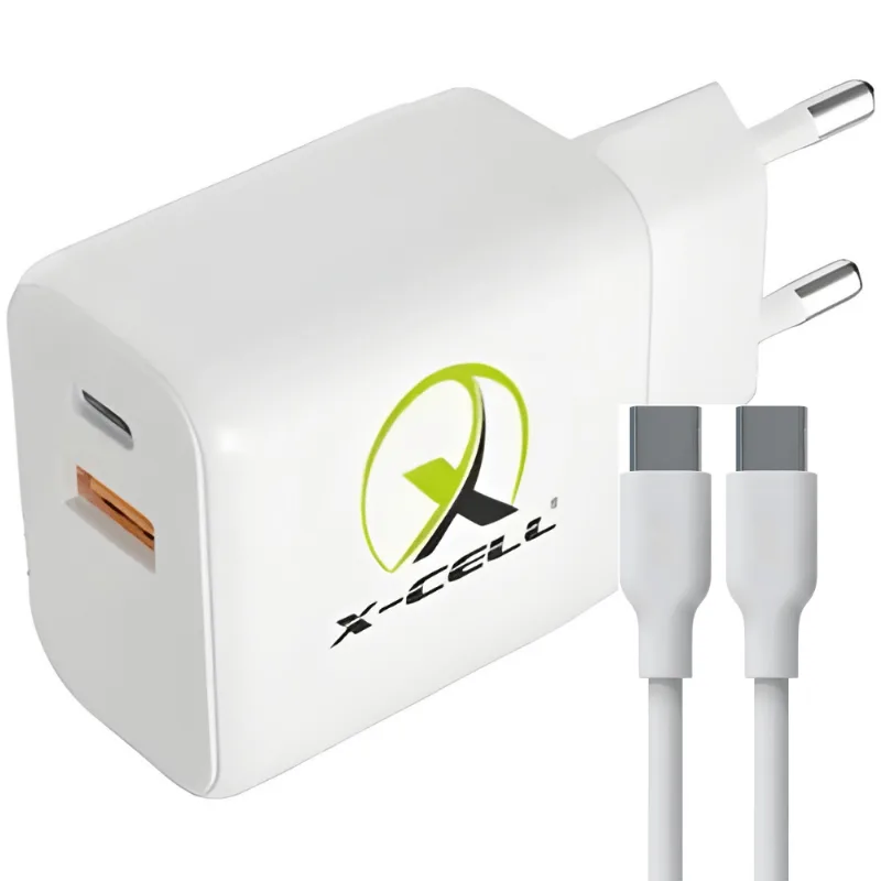 Carregador Turbo PD 40Watts GaN USB-A e USB-C com Cabo USB-C/USB-C
