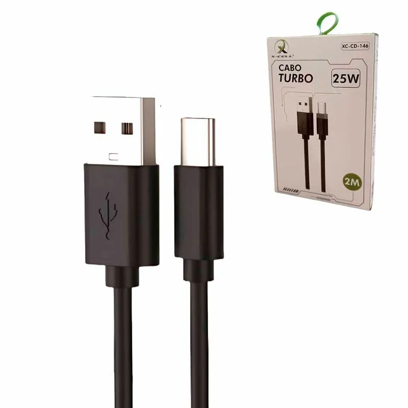 Cabo USB Tipo C 25W 2 Metros Preto XC-CD-146 X-cell - UN