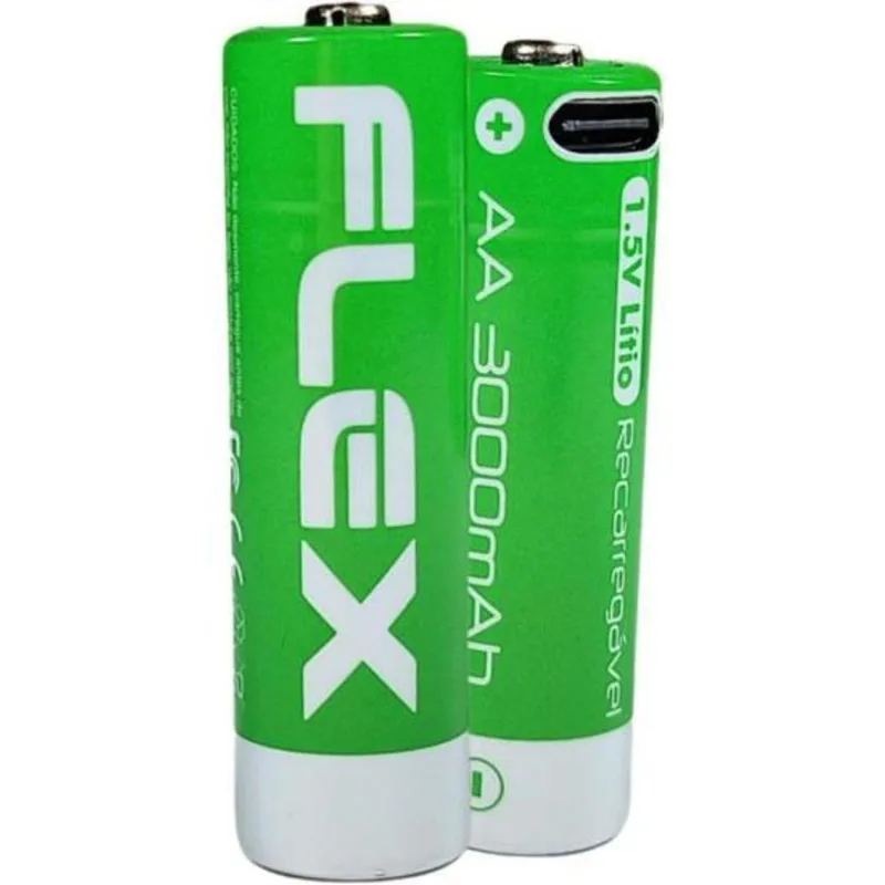 Pilha Recarregavel AA F002 1.5V 3000mAh Kit Cartela com 4 Unidades 2 Flex