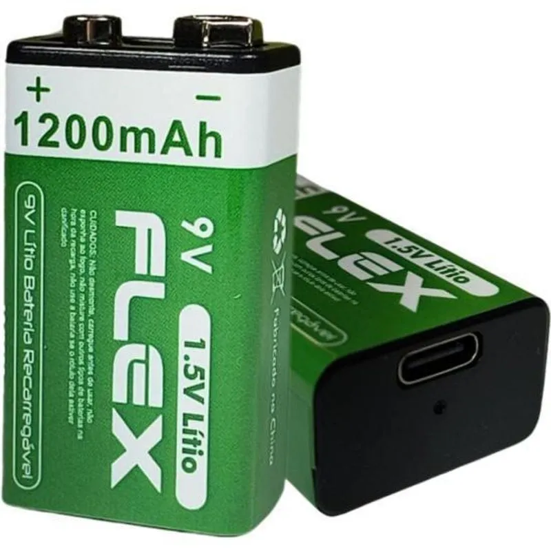 Bateria Recarregável 9v 1.5v 1200mah (c/2 Baterias) Flex