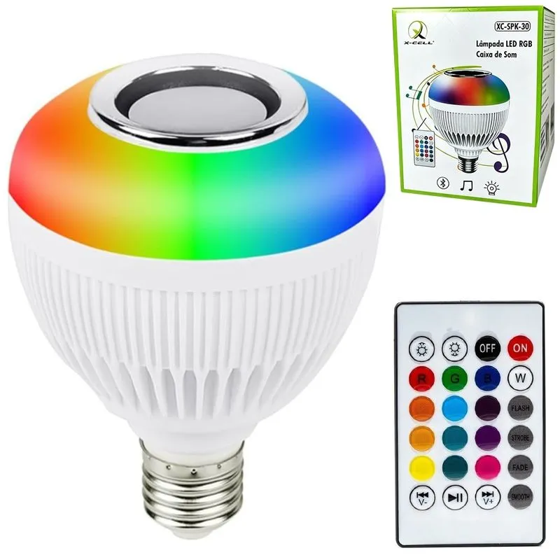 Lampada Luz Led Rgb Bluetooth C/ Caixa Som e Controle 110V XC-SPK-30