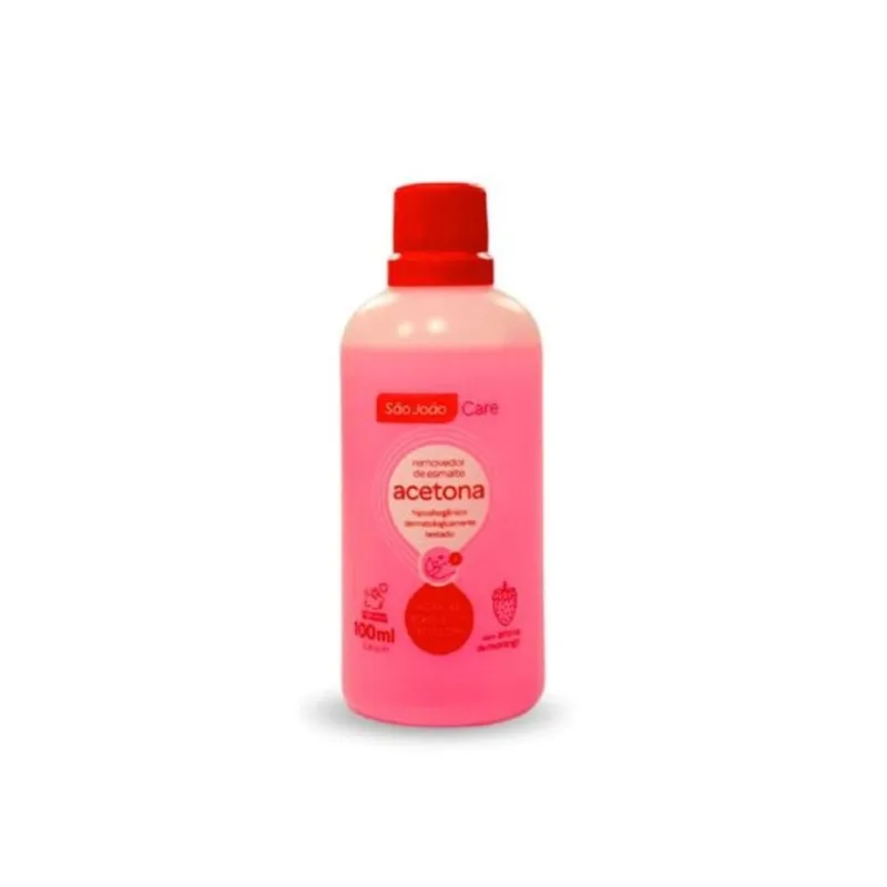 Removedor de Esmalte São João Care Aroma Morango 100ml REMOVEDOR A BASE DE ACETONA MORANGO SAO