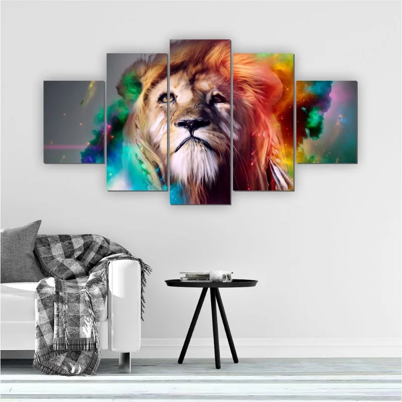 Quadros Decorativos Mosaico Quarto Leão 5 peças