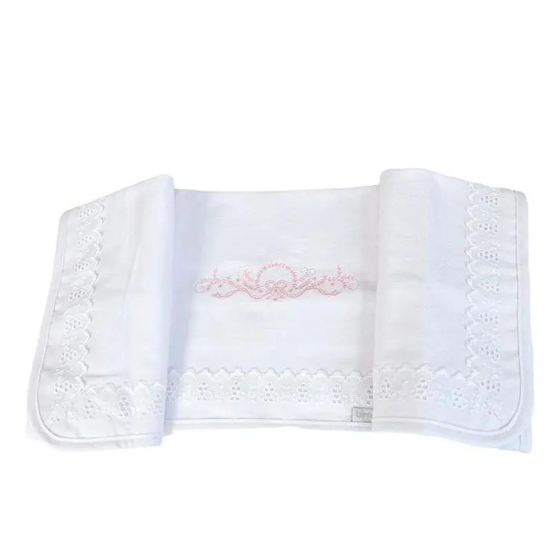 Cueiro Aflanelado Bordado Com Bord. Ingles - Laco Rosa