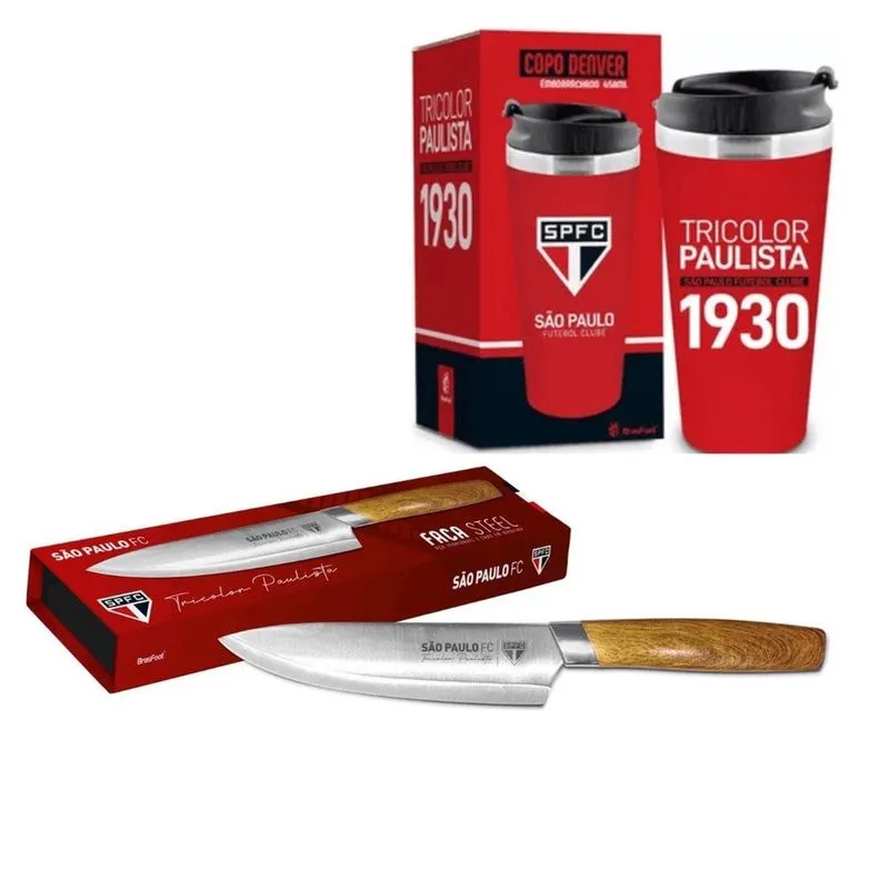 Kit São Paulo Copo Termico + Faca Churrasco Presente Oficial