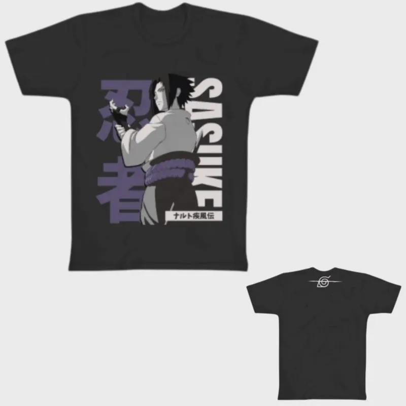 Camiseta Sasuke Uchiha Preta Unissex Adulto 100% Algodão Oficial Naruto viz