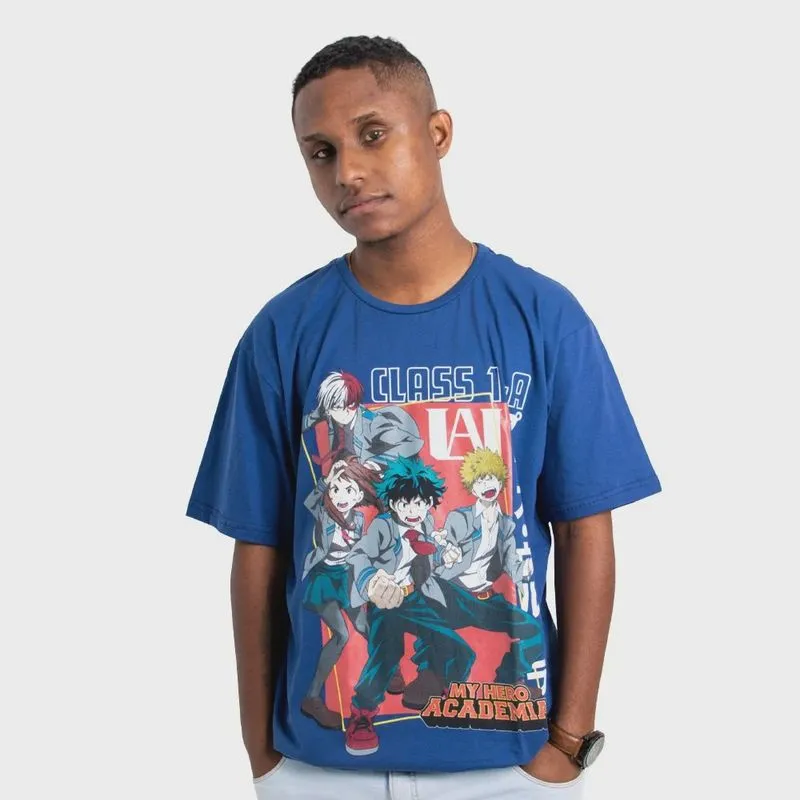 Camiseta Boku No Hero My Hero Academy Azul Unissex Adulto 100% Algodão Oficial