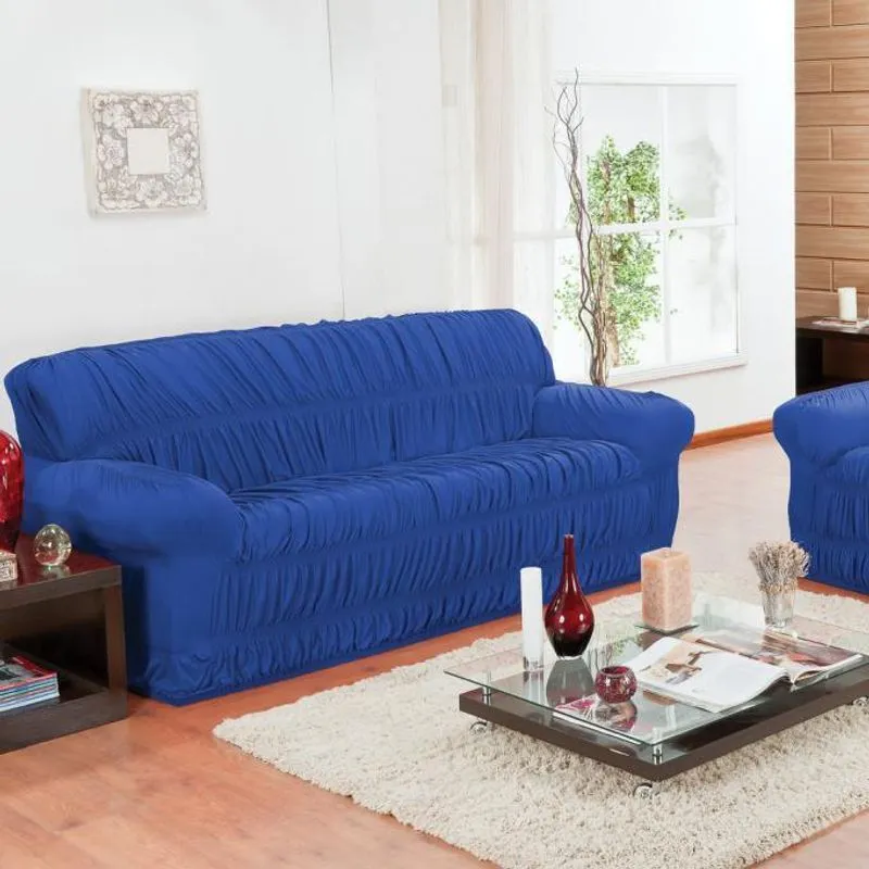 Capa De Sofá 3 E 2 Lugares Elásticada Azul Royal