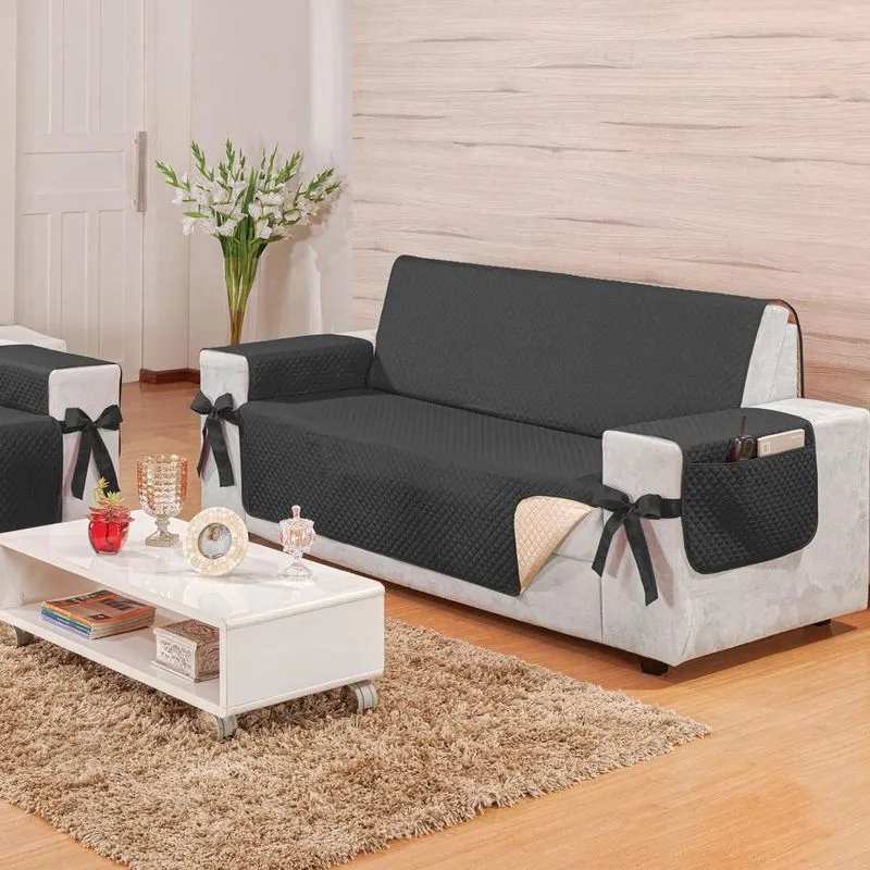 Protetor Para Sofá 3 Lugares Elegance Dupla Face Preto/avelã