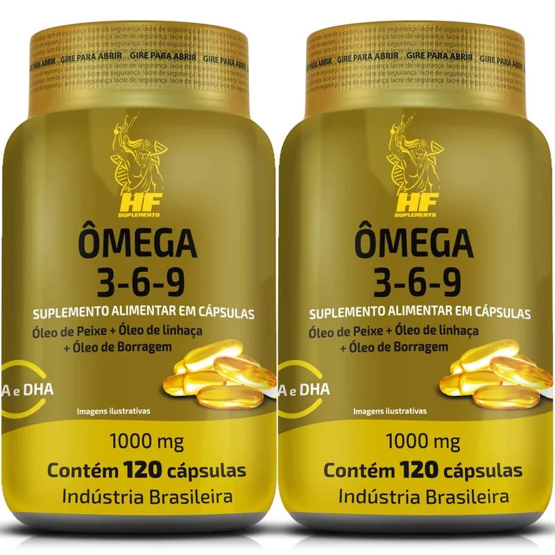 Omega 3 6 9 peixe borragem E linhaça hf suplements 2x120CAPS