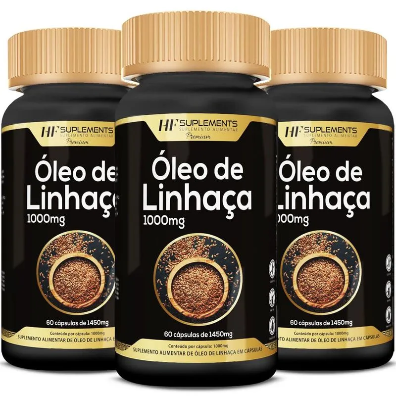 3X óleo de linhaça 1450MG 60CAPS premium hf suplements