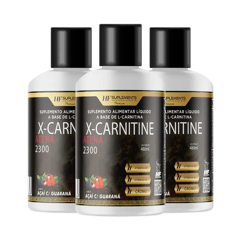 3x X-carnitine 2300 Cromo 480ml Acai Guarana Hf Suplements