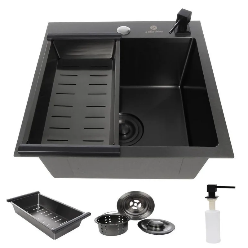 Cuba Gourmet Quadrada Aço Inox 304 Preta 44X44 Acessórios