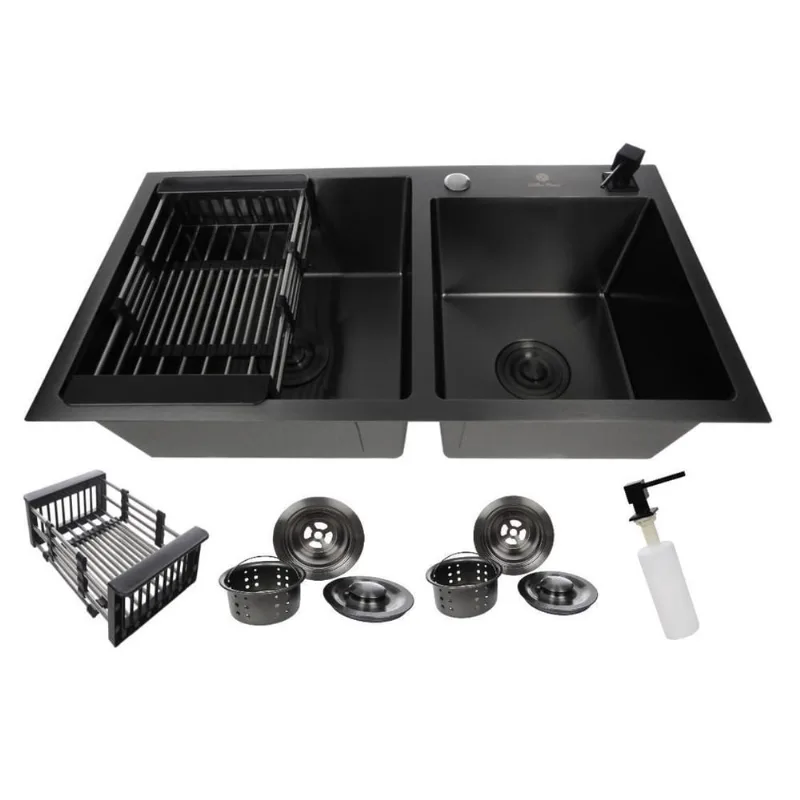 Cuba Gourmet Dupla Quadrada Aço Inox 304 Preta 78X43Cm
