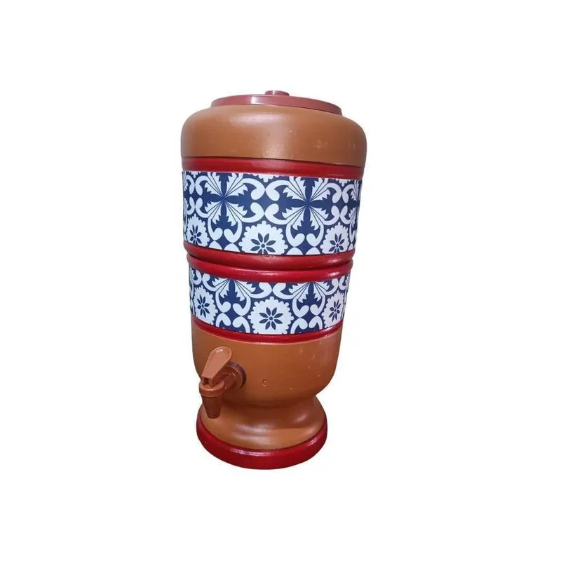 Filtro De Barro 6 Lts Vela Carvão Boia Decorado Azulejo Azul