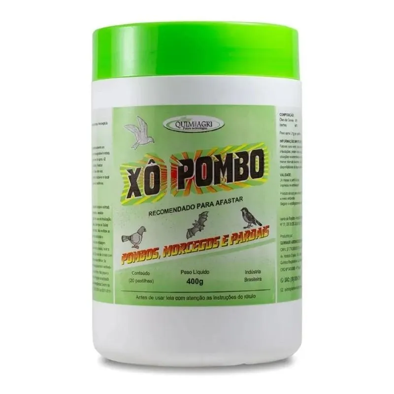 Repelente Xô Pombo Pastilha Morcegos Pardais Quimiagri 400g