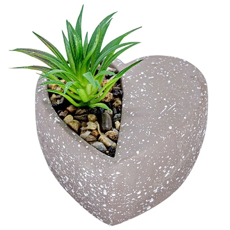Vaso De Cimento Com Suculenta Coracao Meio A Meio 10x10x4,8cm - Sortido Ct2731 -Yin´S Home