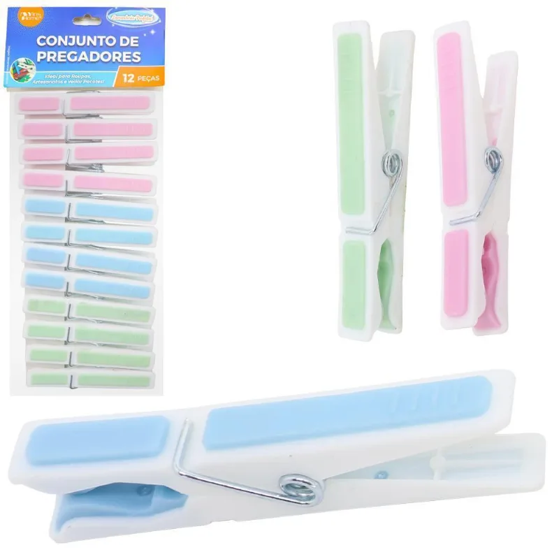 Prendedor Roupa Plastic Pont Emborrachad Color 12 Peca 8x1,3