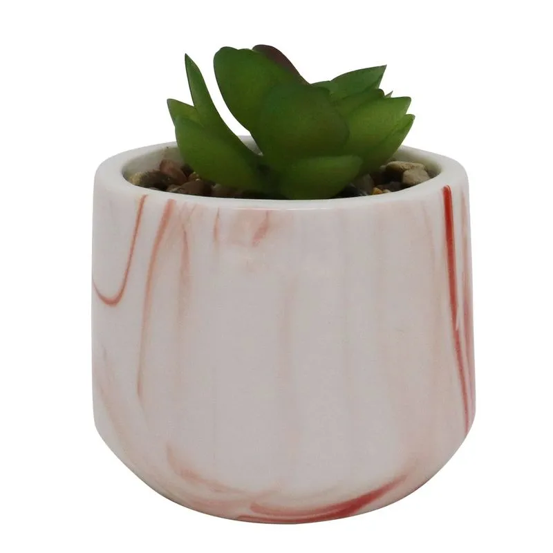 Vaso Marmorizado Redondo Com Suculenta 8,5x7,9cm Ct3496 - Yin´S Home