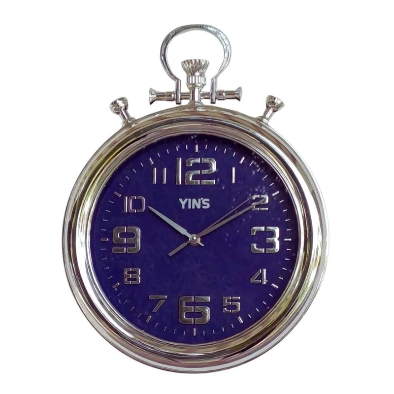 Relógio de Parede Prata 40,6cm Retrô Modelo Relógio de Bolso - Yin's