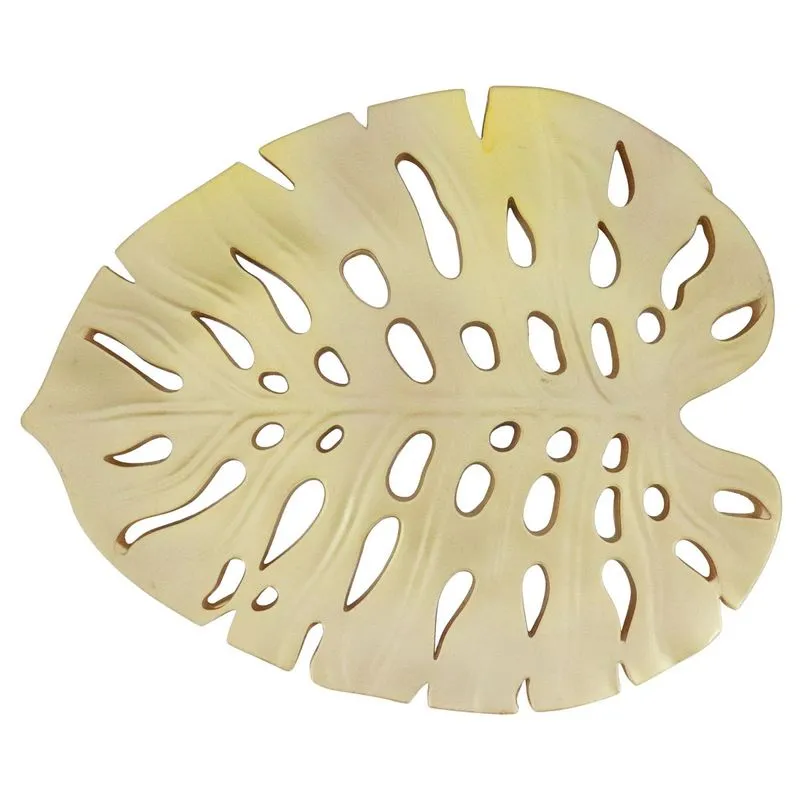 Centro De Mesa Folha Costela De Adao Dourado 39x32cm - Yin´S Home