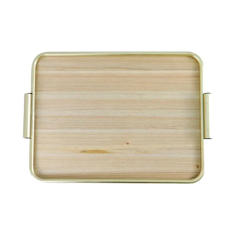 Bandeja Decorativa Retangular Borda Dourada Com Alça 42,5x30cm Ct4497 - Tt Brasil
