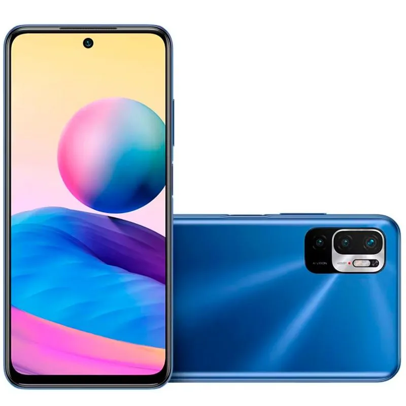 Smartphone Xiaomi Redmi Note 10 5G 128GB, 4GB de RAM, Tela de 6.5, Câmera Traseira Tripla, Bateria 5000mAh e Processador Octa Core Azul