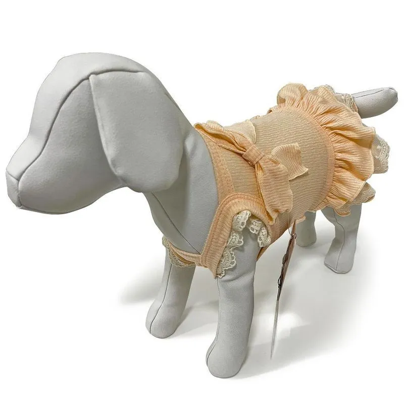Roupinha Cachorros Vestido Laço E Renda Salmão Pata Chic - M