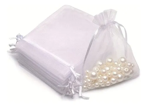 50 Saquinhos Organza Branco 9x12cm P/ Bijuterias E Presentes