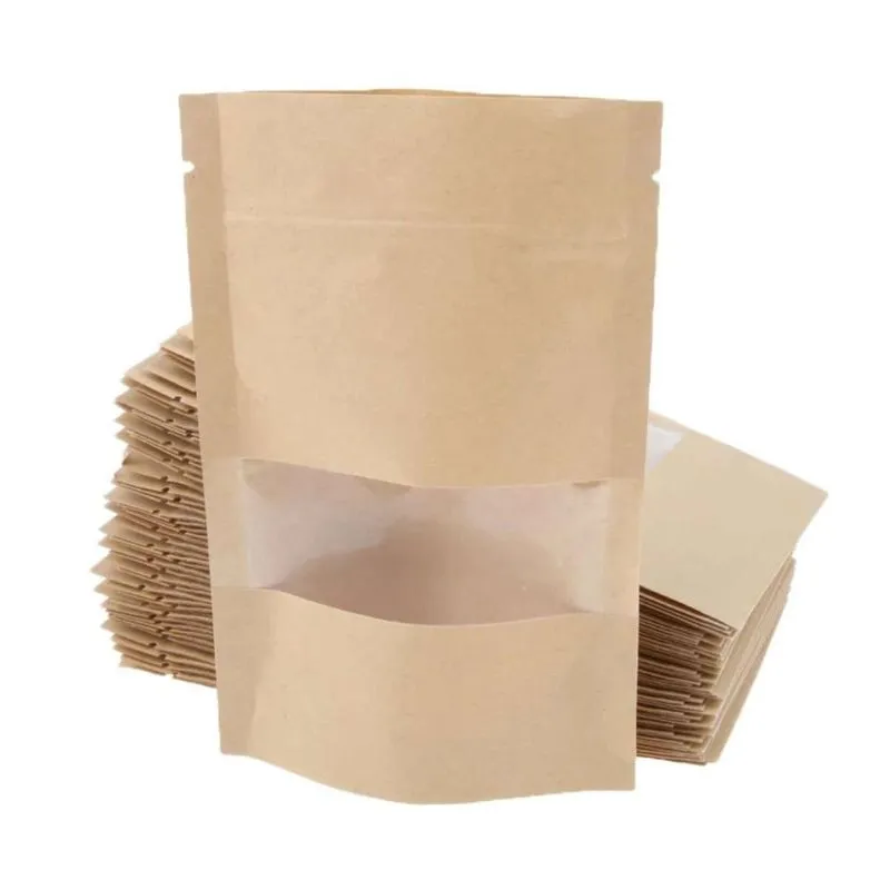 Embalagem Saco Zip Lock Kraft C Visor Stand Up 18x26x4cm 50U