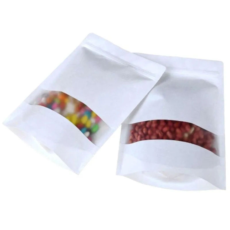 Embalagem Saco Zip Lock Kraft Branco Com Visor 16x26x4cm 50U
