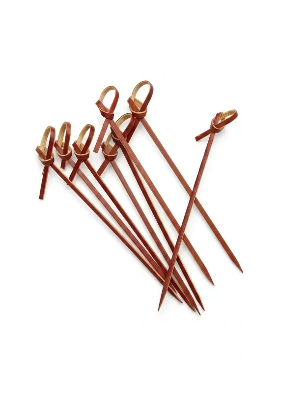 100 Espetos Bambú Nó 12cm Vermelho Petisco Festa Aperitivo