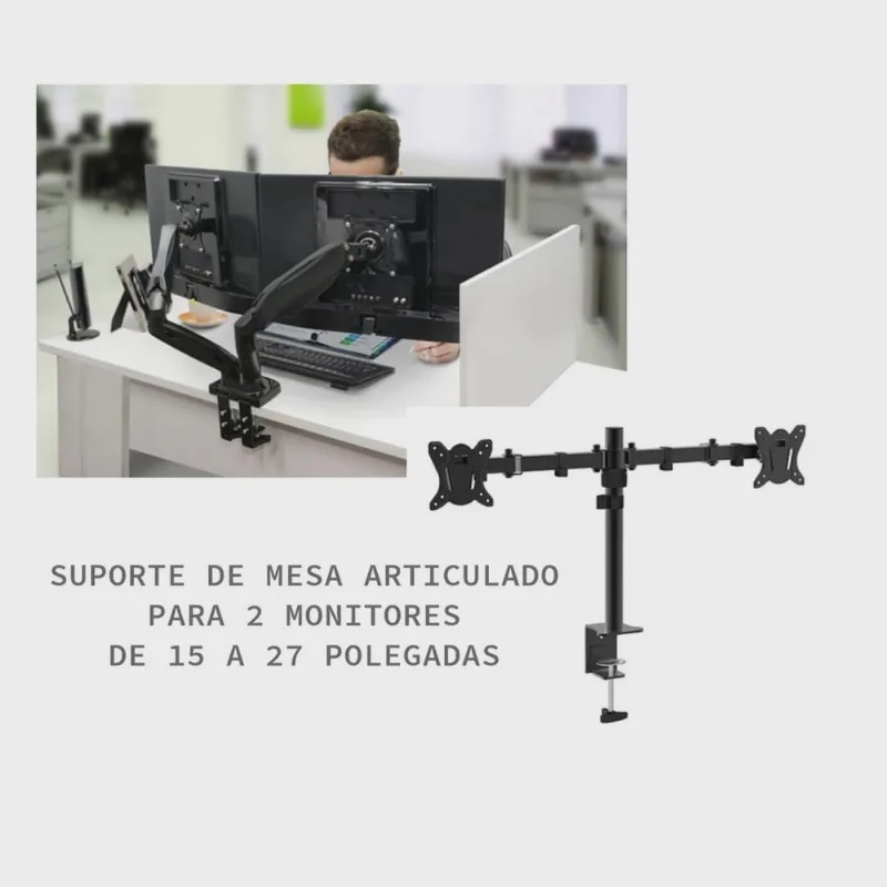 Suporte De Mesa Articulado Para 2 Monitores 15 A 27 Polegadas Mbtech GB54229
