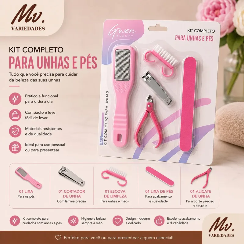 KIT COMPLETO PARA UNHAS E PÉS 5 PEÇAS