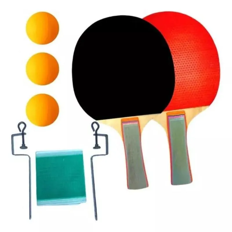 Raquete de madeira para tênis de mesa com 3 bolas de plástico + rede