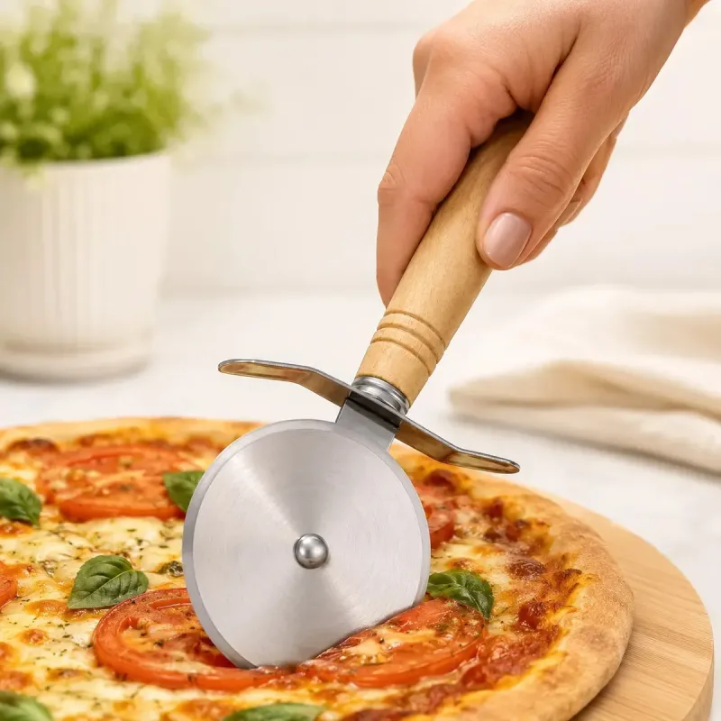 Cortador De Pizza Roda Inox Cabo Madeira Massas Pão Cozinha