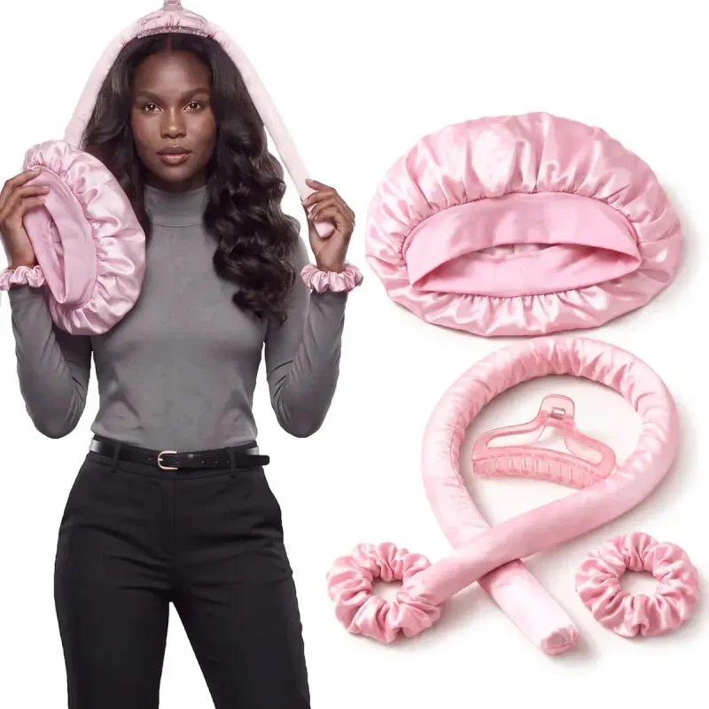 Kit Cuidados Cabelo Com 5 Peças Cetim Touca Modelador Cacho