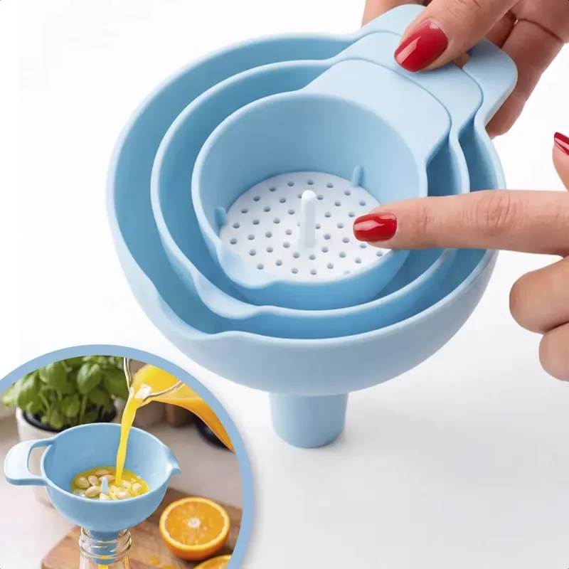 Kit 3 Funil Culinário Multiuso Filtro Removível Líquido Grão
