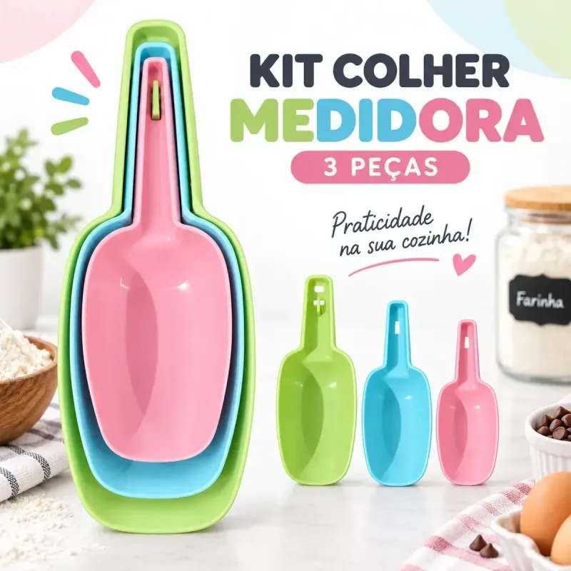 Kit 3 Colheres Medidoras Dosadoras Concha Pá Cereais Farinha Ração Pet Multiuso