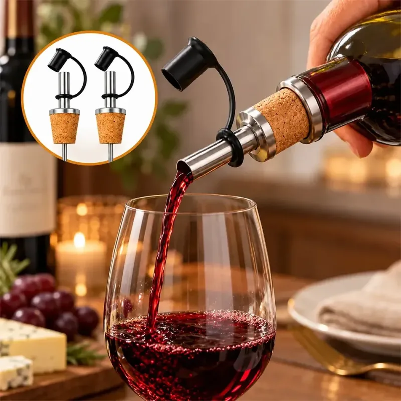 Kit 2 Bico Dosador Para Vinho Garrafa Azeite Inox Com Tampa
