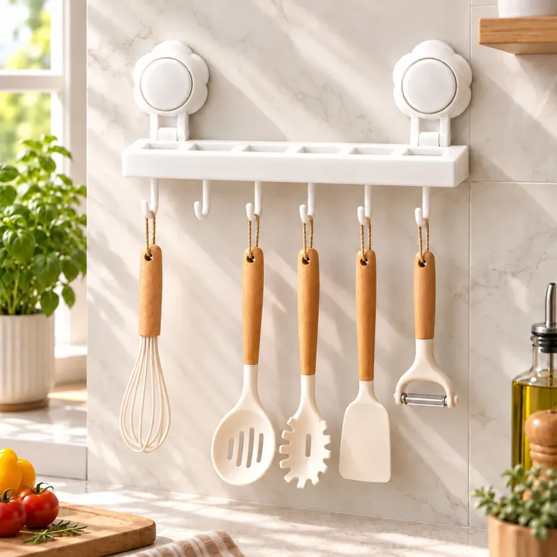 Porta Utensílios De Cozinha Facas Com Ventosas Ganchos 25cm