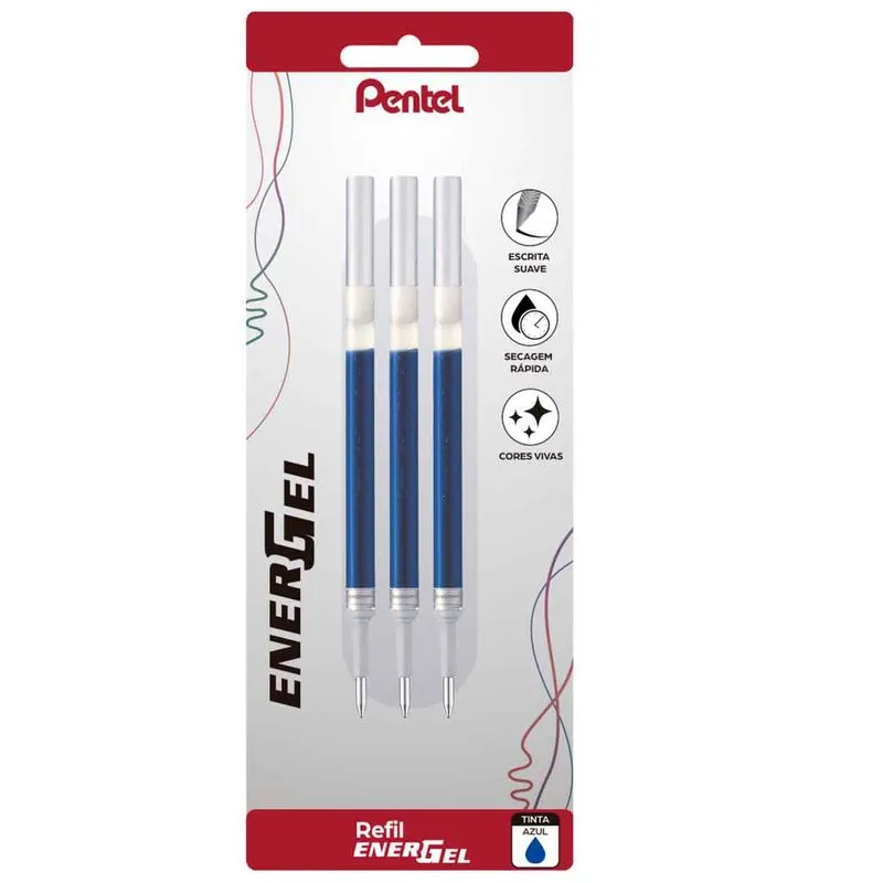 Refil Para Caneta Energel 0,5 mm Azul com 3 Unidades Pentel