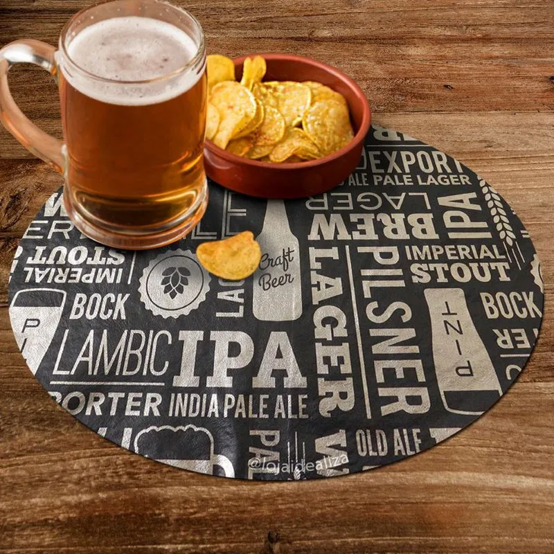 12 Jogo Americano Redondo Impermeável Cerveja Ipa Dourado