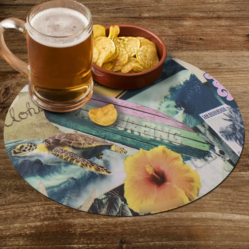 6 Jogo Americano Redondo Pvc Mesa Posta Jantar Praia Surf