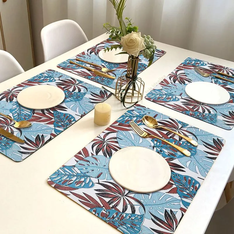 4 Jogo Americano Tropical Az Impermeável Pvc 4 Lugares