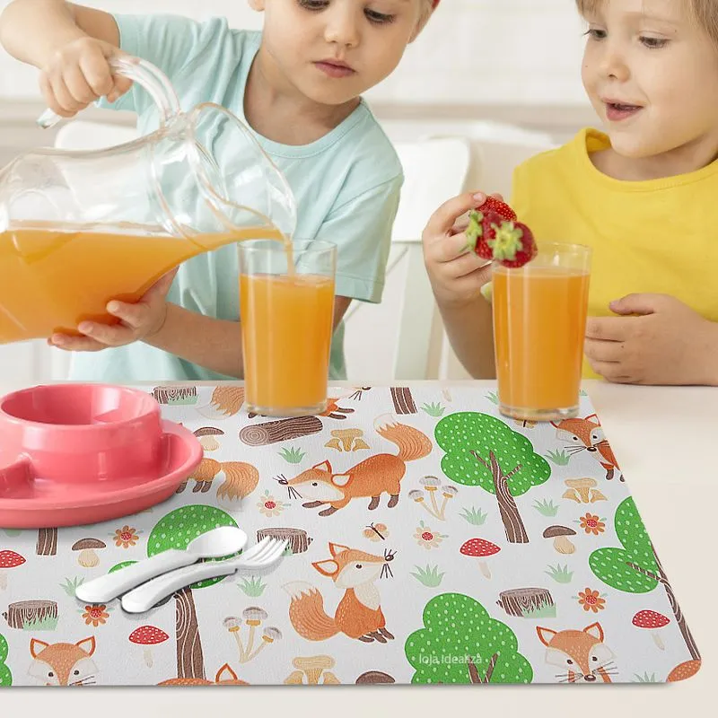 4 Jogo Americano Infantil Raposa Impermeável Pvc 4 Lugares