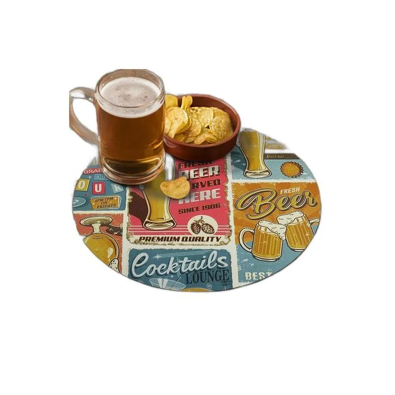 10 Jogo Americano Redondo Cerveja Retrô Impermeável Pvc