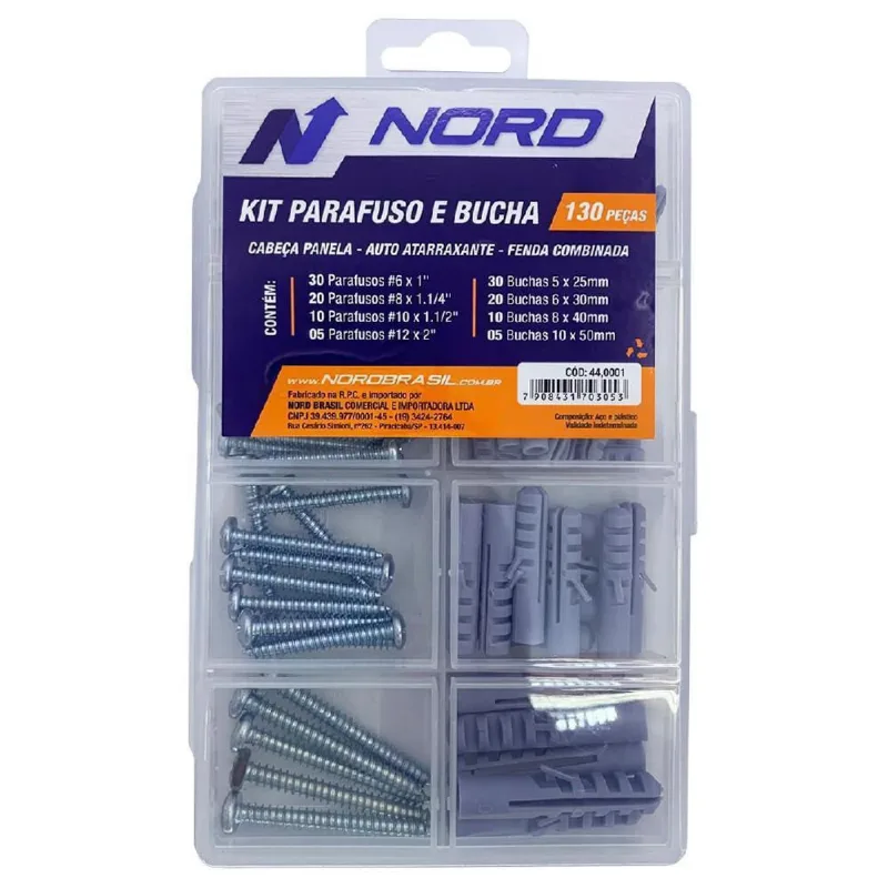 Kit Parafuso Cabeça Panela E Bucha 130 Peças (44,0001) Nord
